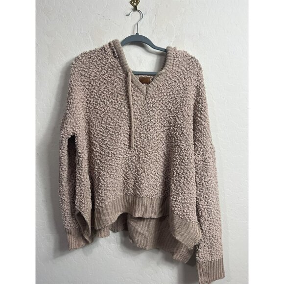 Pol Chunky Boucle Knit Taupe Beige Hoodie Sz Large Oversized - Picture 2 of 7